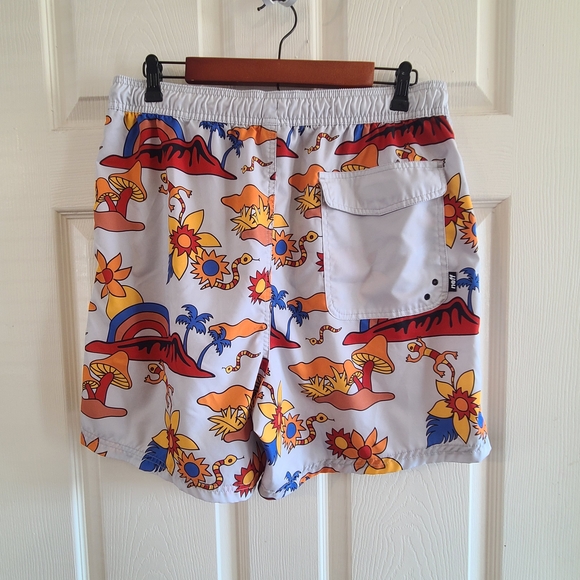 Neff White Swim Shorts with Orange, Yellow & Blue Tropical Print - Picture 5 of 9